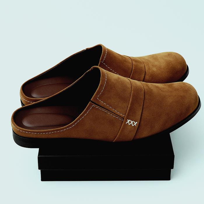 Sandal Selop Pria Kulit Asli Premium Coklat – Slop Tutong Casual Elegan Ukuran Besar Jumbo Big Size 