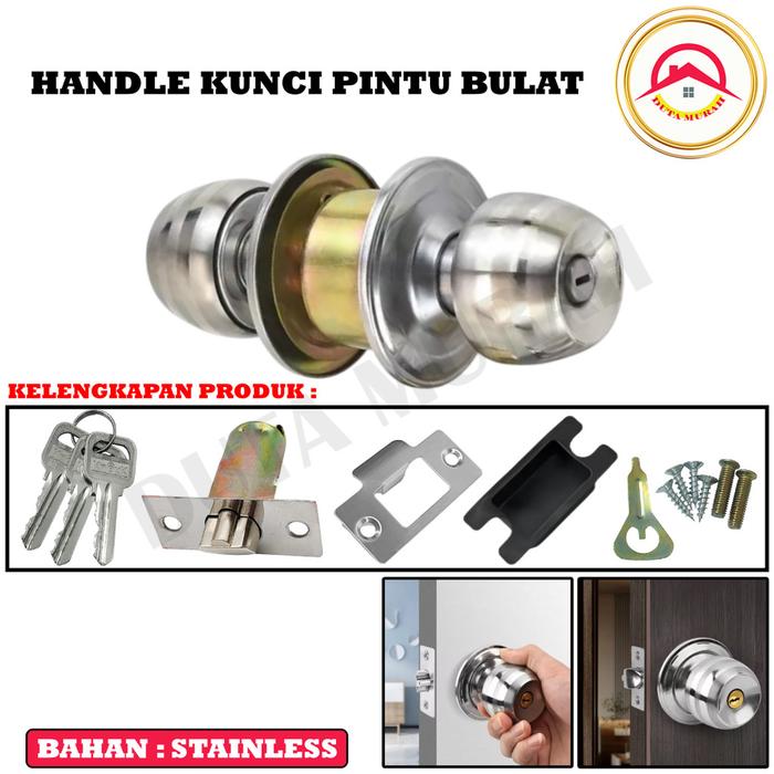 Handle Kunci Bulat Gagang Tarikan Pintu Kamar Mandi Toilet WC Putar Pegangan Pintu 1 Set