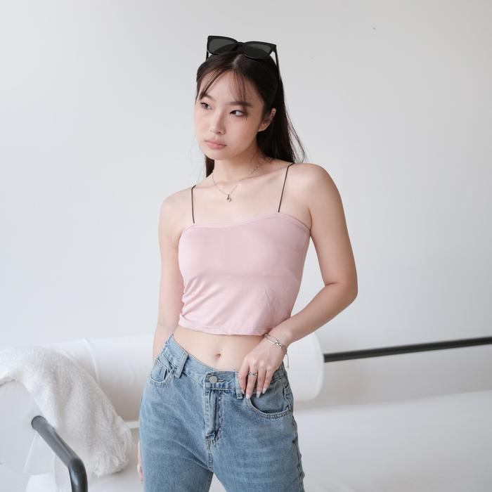 Terlaris Sagi - Venchi Spaghetti Tank Top (Cup Included) | Tanktop Inner Bra Dalaman Hitam Putih Pin