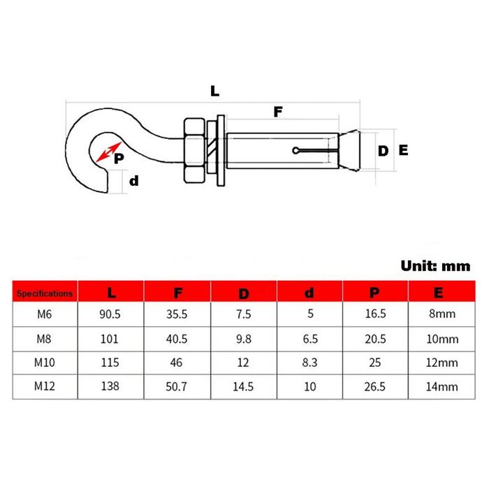 10Pcs Hook Bolt Dynabolt Hook M6/M8 Dynabolt Gantung M6X45 Hook Bolt Sleeve Anchor Hook Dynabolt M8X