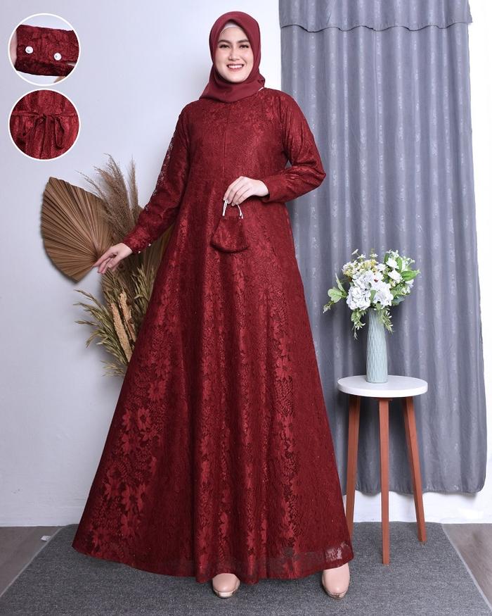 TERMURAH !! Gamis Terbaru 2024 Lebaran Wanita Gamis Brukat Terbaru Mewah Kekinian Seragam Pesta Kon