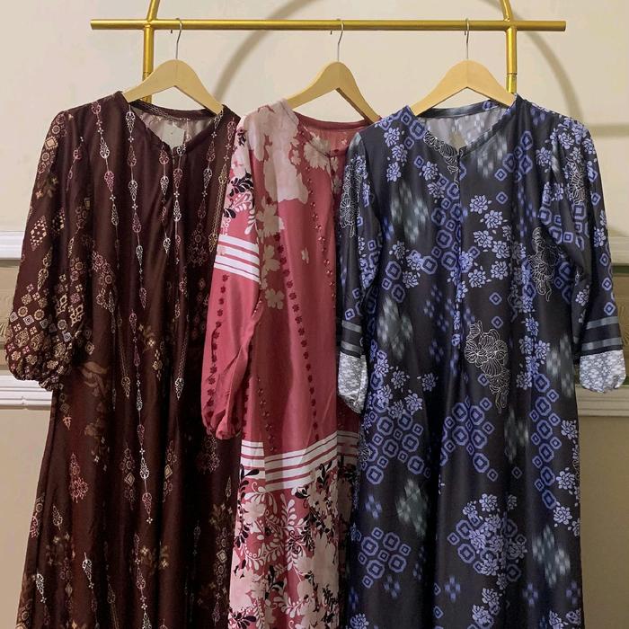 Gamis Etnik bunga lengan panjang busui frendly 100rb get 3 pcs