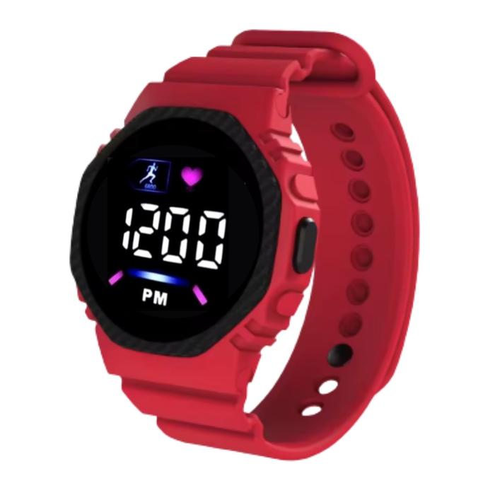 Jam Tangan Anak Perempuan Laki Laki Warna Merah Led Model Waterresisstand Cocok TK SD Cowo Cewe Keki