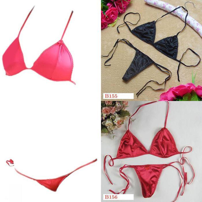 NEW B152 SET PAKAIAN DALAM WANITA BH BRA BRALETTE MINI MIKRO HALTER CD SATIN POLOS MODEL BIKINI TALI