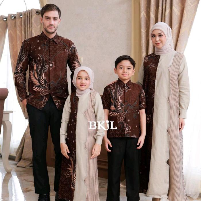 BKiL BAJU BATIK COUPLE SET KELUARGA FAMILY DANENDRA WARNA MAHOGANY COKLAT  AYAH ANAK IBU KEMEJA LENG
