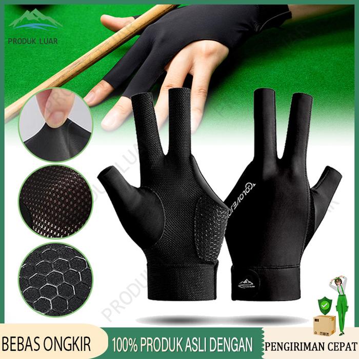 Sarung Tangan Billiard Anti-Slip Breathable Velcro Hitam Polos, Premium, Harga Grosir Billiard Glov