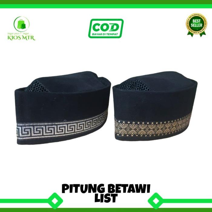 Peci PITUNG BETAWI LIST Silver dan Gold Murah   Kopiah Hitam Pitung Motif List  Songkok Nasional Bet