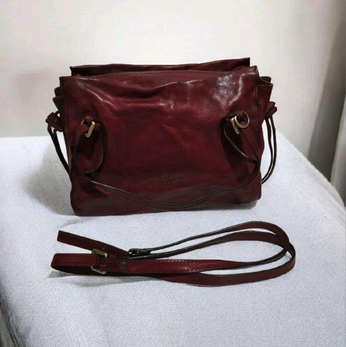 Cuoieria Fiorentina Red Genuine Leather Crossbody Bag W/ Long Straps Original