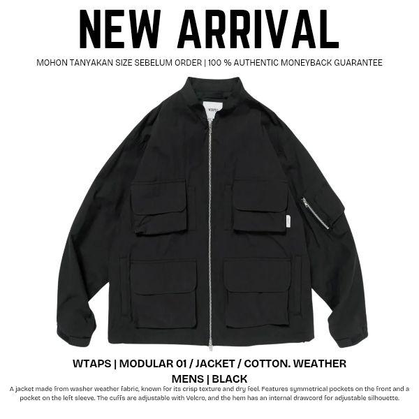 WTAPS Jaket Modular 01 Pria Hitam Bahan Katun Weather dengan Saku Simetris dan Lengan Adjustable Ori