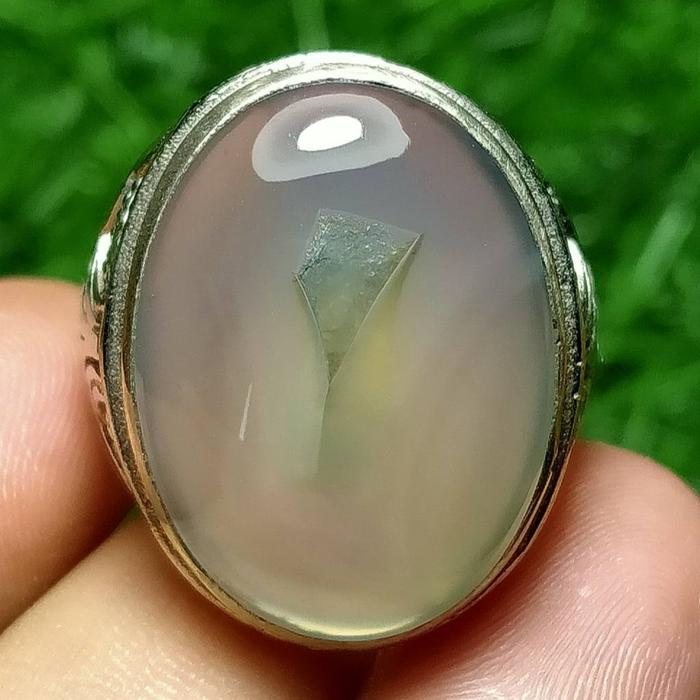 Cincin Batu Akik Natural Motif Gambar Gelas Anggur Kaca Hijau Unik Antik