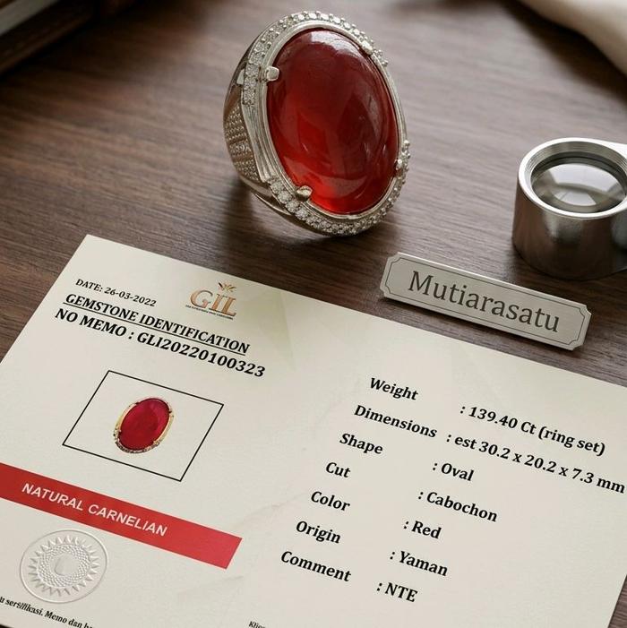 NATURAL BATU PERMATA CARNELIAN YAMAN AHMAR MERAH KRISTAL INCLUDE MEMO GIL GEMS LAB