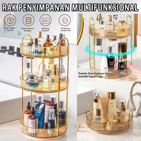 Rak Makeup Gold / STR / Rak Gold / Rak Bumbu / Rak Dapur/ Rak Putar / Sea Lazy Rak Rotating 360" Mak