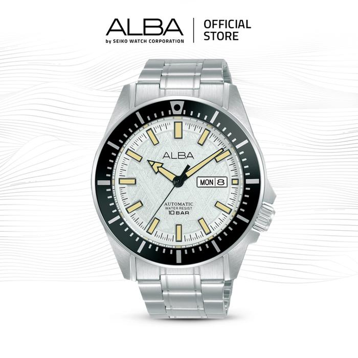 Alba Mechanical Jam Tangan Pria AL4721 / AL4721X1 Automatic Silver White Pattern Dial Stainless Stee