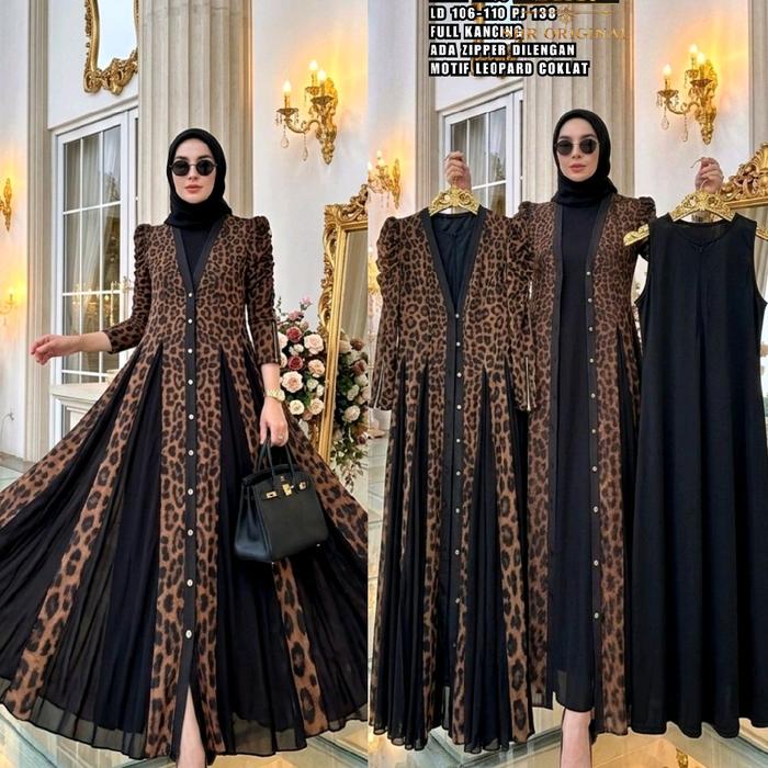 READY!!!NEW ORI SHR!! 2IN1 SET MAXY+OUTER LEOPARD CANTIK MIDI DRESS 7MOTIF PREMIUM HQ FULL FURINGLD 
