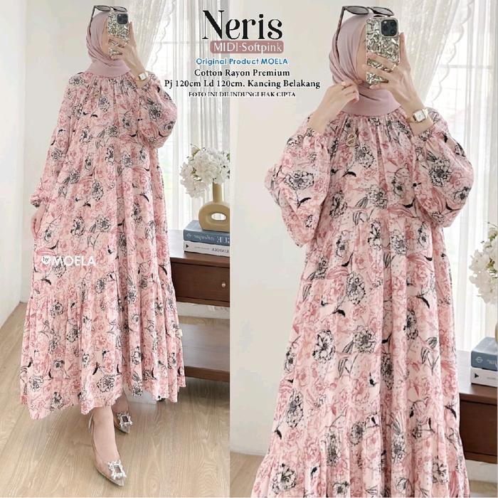 neris dress best seller bahan rayon premium ld 120 pb 120  kancing belakang merk moela