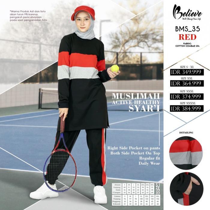 Ready Stock Setelan Baju Olahraga Wanita Muslim Believe Bms 35
