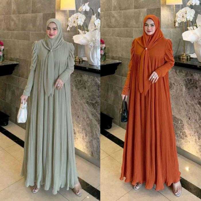 Gamis syari set scraf full ceruty - Avrilia | embara syari Dewasa Dress Muslim