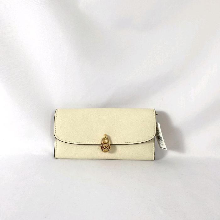 dompet wanita mk hamilton large flat continental wallet light cream vj