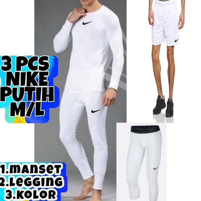 FULL SET PAKAIAN BAJU MANSET PUTIH CELANA BASELAYER LEGGING PANJANG CELANA PENDEK PRIA OLAHRAGA FULL