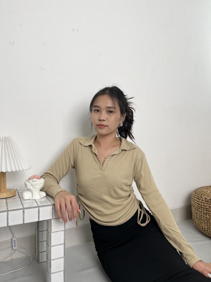 [Lolabae] LASSY Baju Atasan Wanita | Crop Top Basic | Kaos Polo Berkerah Rib Polos | Knit Top Wangki