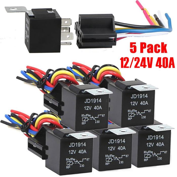 Terlaris, 5PCS Waterproof Car Relay 5Pin 12V/24V 40A Car Relay