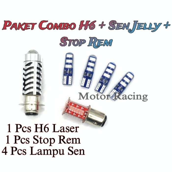 Combo Paket Hemat Lampu Motor Led H6 Laser Bohlam Stop 30 Led