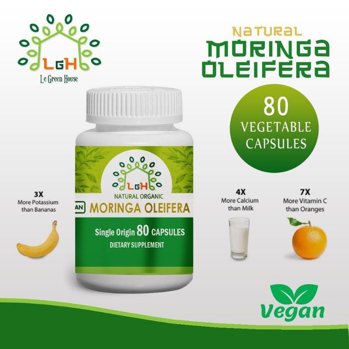 MORINGA 80 CAPSULES LE GREEN KAPSUL DAUN KELOR UNTUK DIET DAN VEGETARIAN