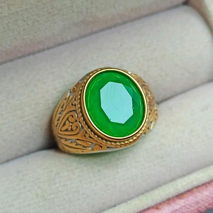 Cincin batu zamrud Rusia cutting dim 10X12 ring titanium rr ukuran 7,8,9,10