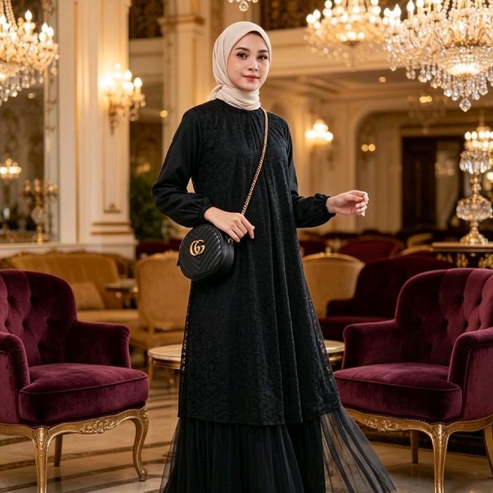 Humeirashop Gamis Abaya Cindrelella Series 201 Bahan Furing Mix Brukat Cantily & Tile Puring Tidak B