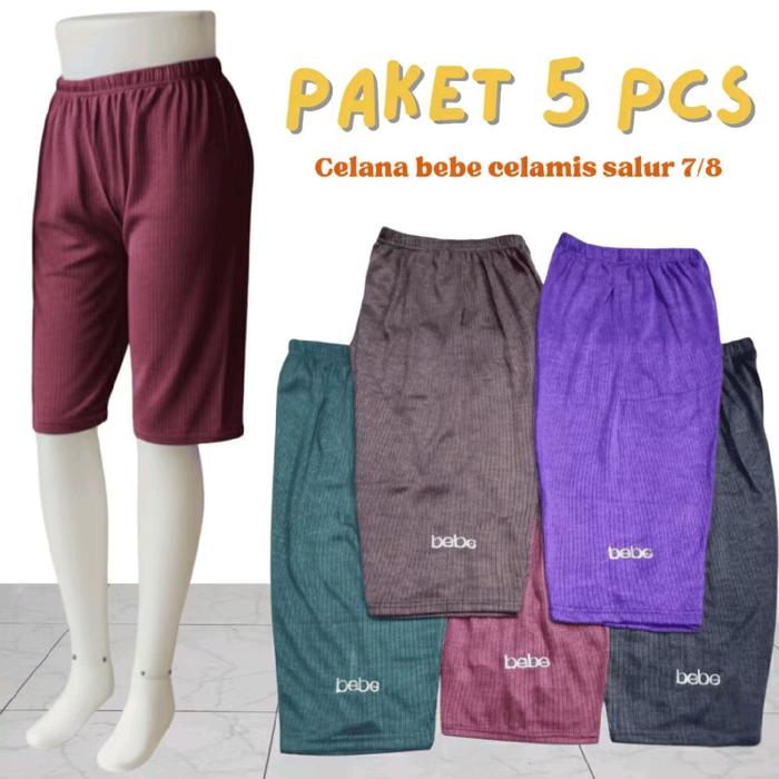 BEBE LEGING PENDEK WANITA SALUR SILMA BEBE STANDART PAKET 5 PCS Celana Bebe Celamis Salur 7/8