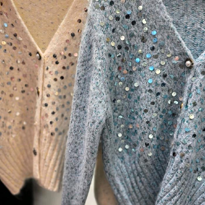 Cardigan Bling bling Knit  Wanita Outer Motif