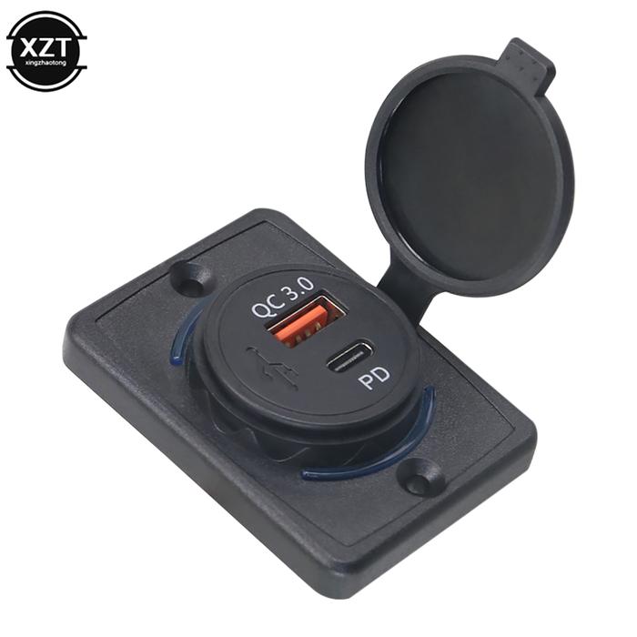 18W Motorcycle Car Charger Power Socket USB PD Charger Adapter Panel