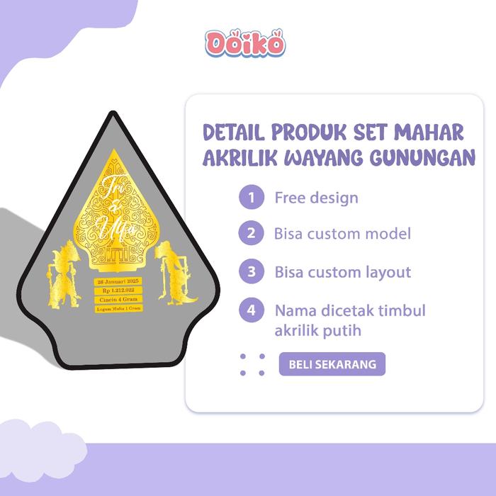 Safitiri Ooiko Satu Set Mahar Wayang Gunungan Full Akrilik Gold Emas