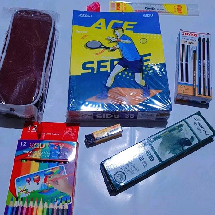 Buku tulis sidu lengkap dengan paket Alat tulis tempat pensil sekolah..