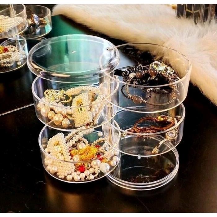 (BISA COD) RAK PUTAR BULAT 4 SUSUN RAK PERHIASAN ANTING JAM TANGAN ACRYLIC