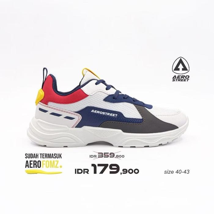 Sepatu AeroStreet Riku Putih Biru Tua Merah