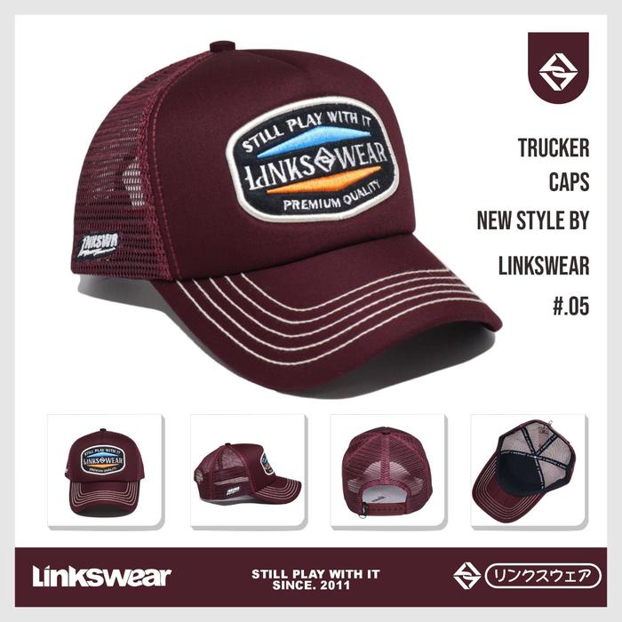 LINKSWEAR Trucker Hat Topi Jaring Pria Distro Original Full Maroon 125