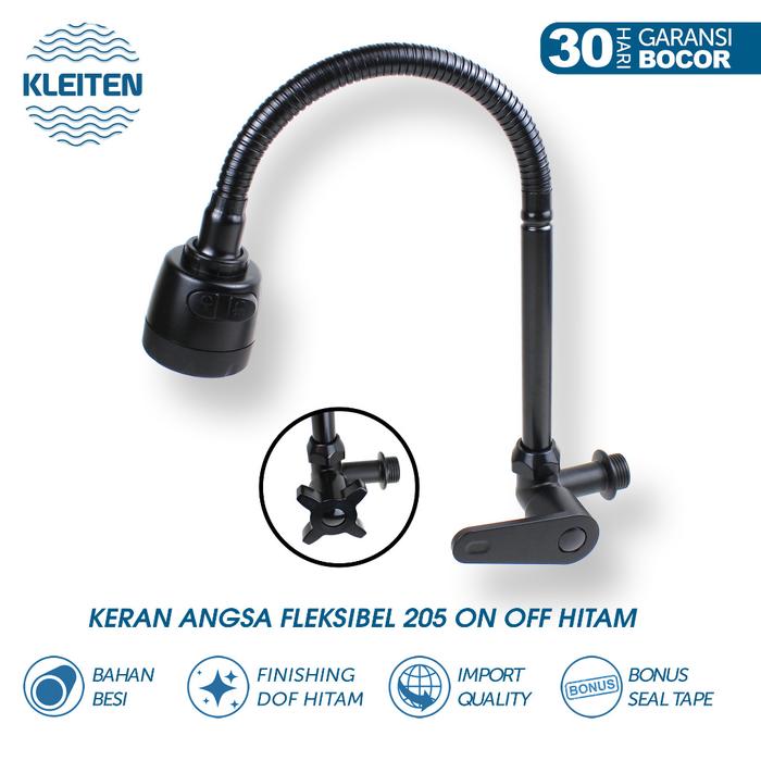 KLEITEN Kran Angsa Fleksibel Hitam On Off Keran Angsa Keran Dapur Cuci Piring Kran Sink Kran Bebek
