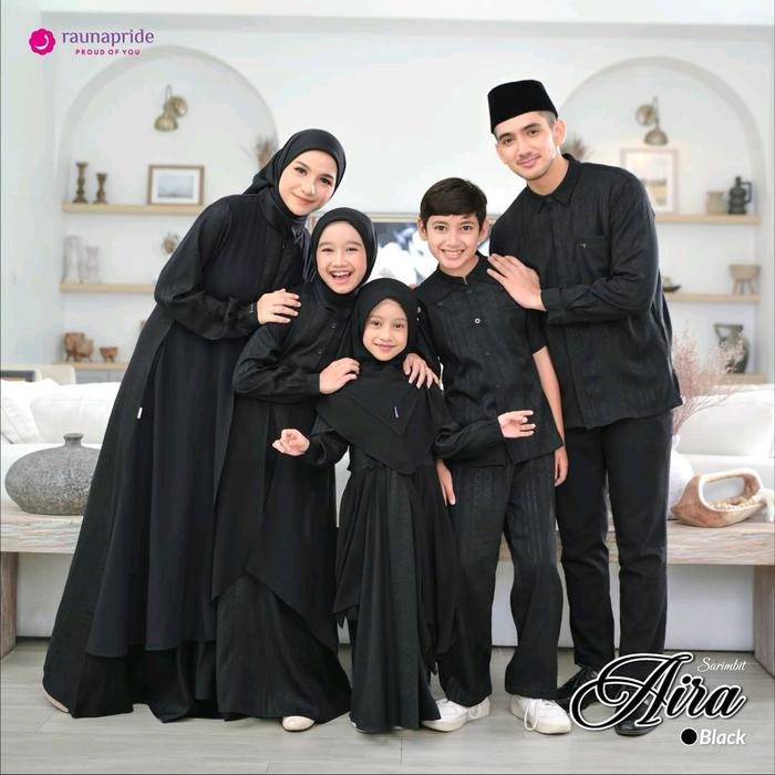 Sarimbit Rauna 2025 Terbaru Aira Black Couple Keluarga Baju Lebaran Hitam Tenun Polos Baby Doll Gami
