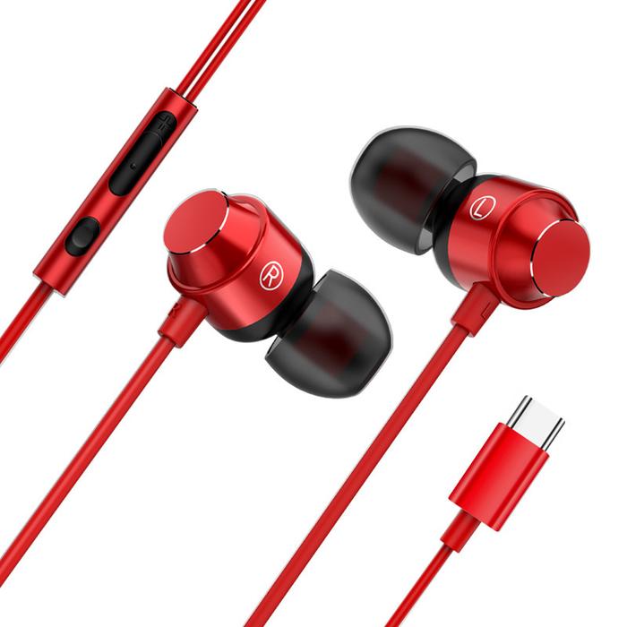 Metal in ear type-C earphone wired earphone with earplug subwoofer