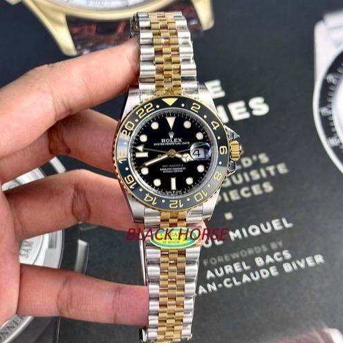 GMT TWO TONE SWISS BLAC HORSE JAM TANGAN GMT MASTER SWISS 40MM AUTOMATIC JUBILLE STRAP
