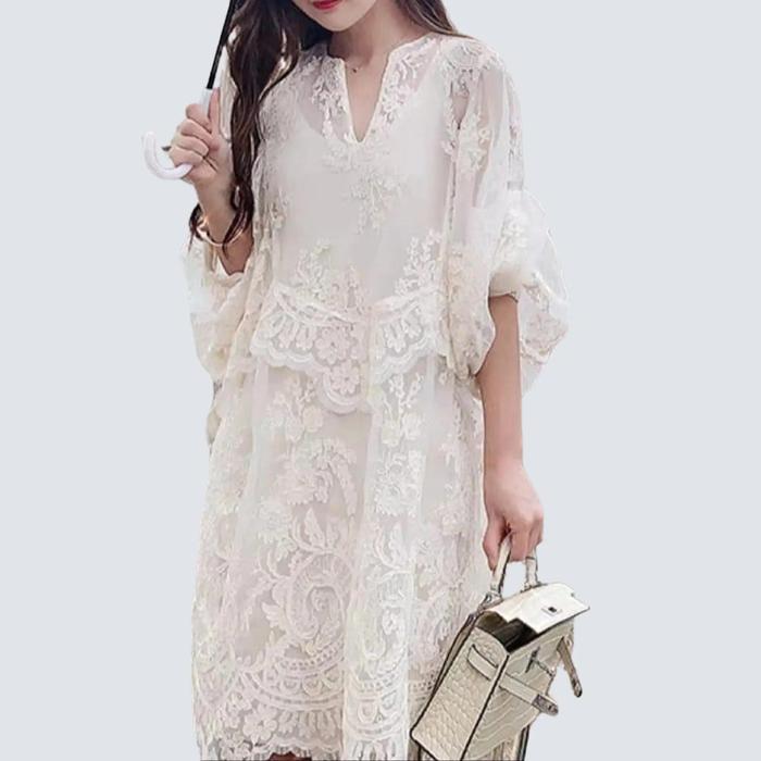Vessa Loose Dress 40068 Baju Wanita Pesta Casual Premium Bust 110 Panjang 90 Bahan Embroidered Silk 