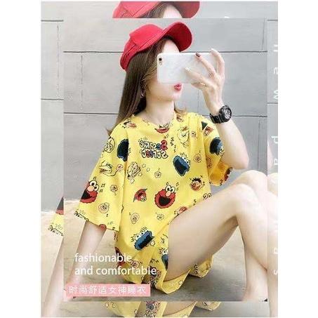 HOHO_HWANG Setelan Piyama (PK11) Lengan Pendek Celana Pendek  Baju Tidur Wanita Dewasa Print Karakte