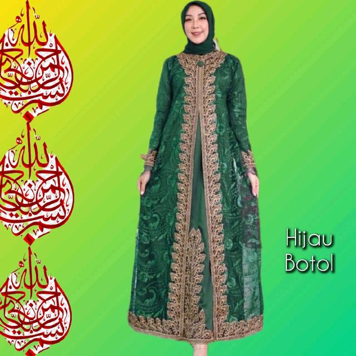 Baju Gamis Muslim Wanita Abaya Pesta Maxi Long Dress Kondangan Hijau Botol Vine Transparent Dresses