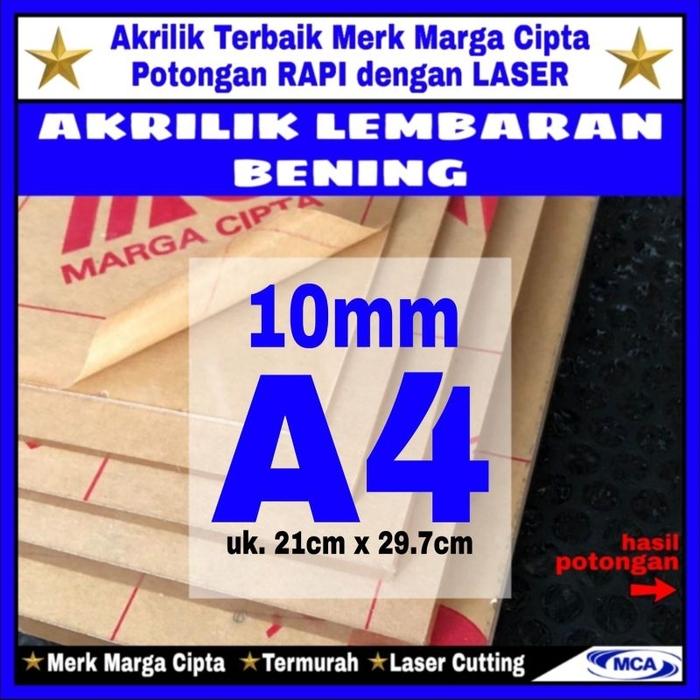 AKRILIK lembaran 10mm uk. A4 / Akrilik bening / Marga cipta / Acrylic