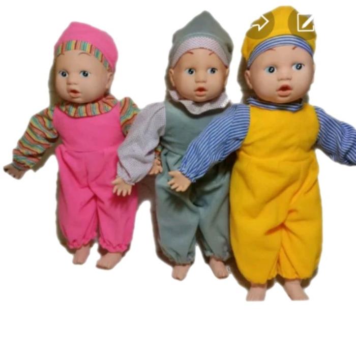 Boneka Bayi Menangis Karet Botak Warna Kuning/Pink/Abu-Abu