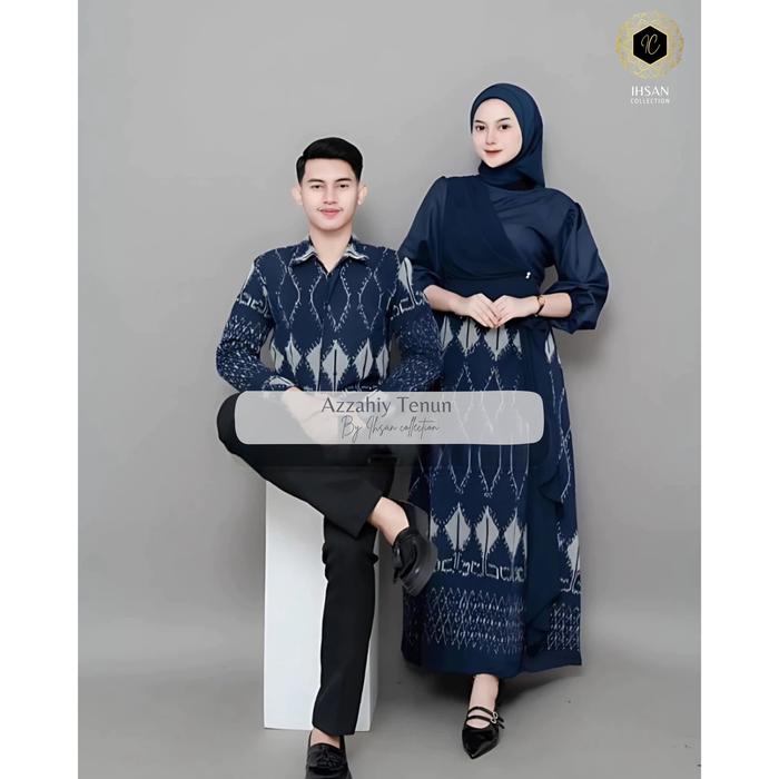 Ihsan Collection Baju tenun warna navy (baju lebaran 2025 Couple pasangan couple keluarga)