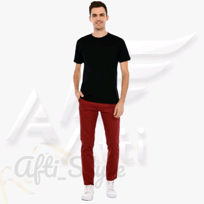 Af Celana Chino Panjang Pria Hipster Slim Fit Cotton Twill Stretch Warna Merah Maroon Size S,M,L,XL,