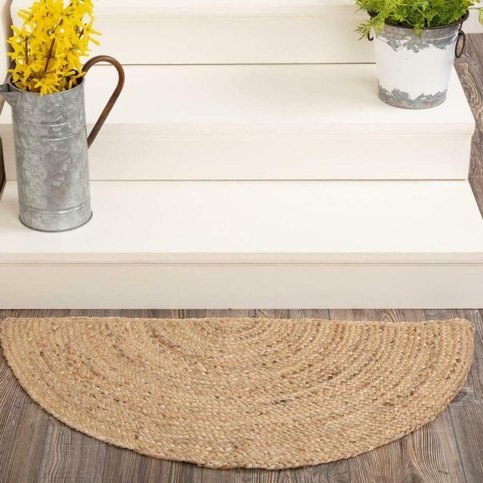 Jute Rug Half Moon Natural Braided Jute Reversible Rustic Look Area