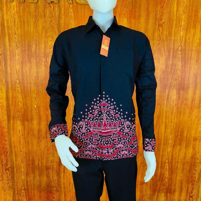 Batik Lampung Pria Metroyana Warna Burgundy Katun Premium Berlapis Furing Eksklusif